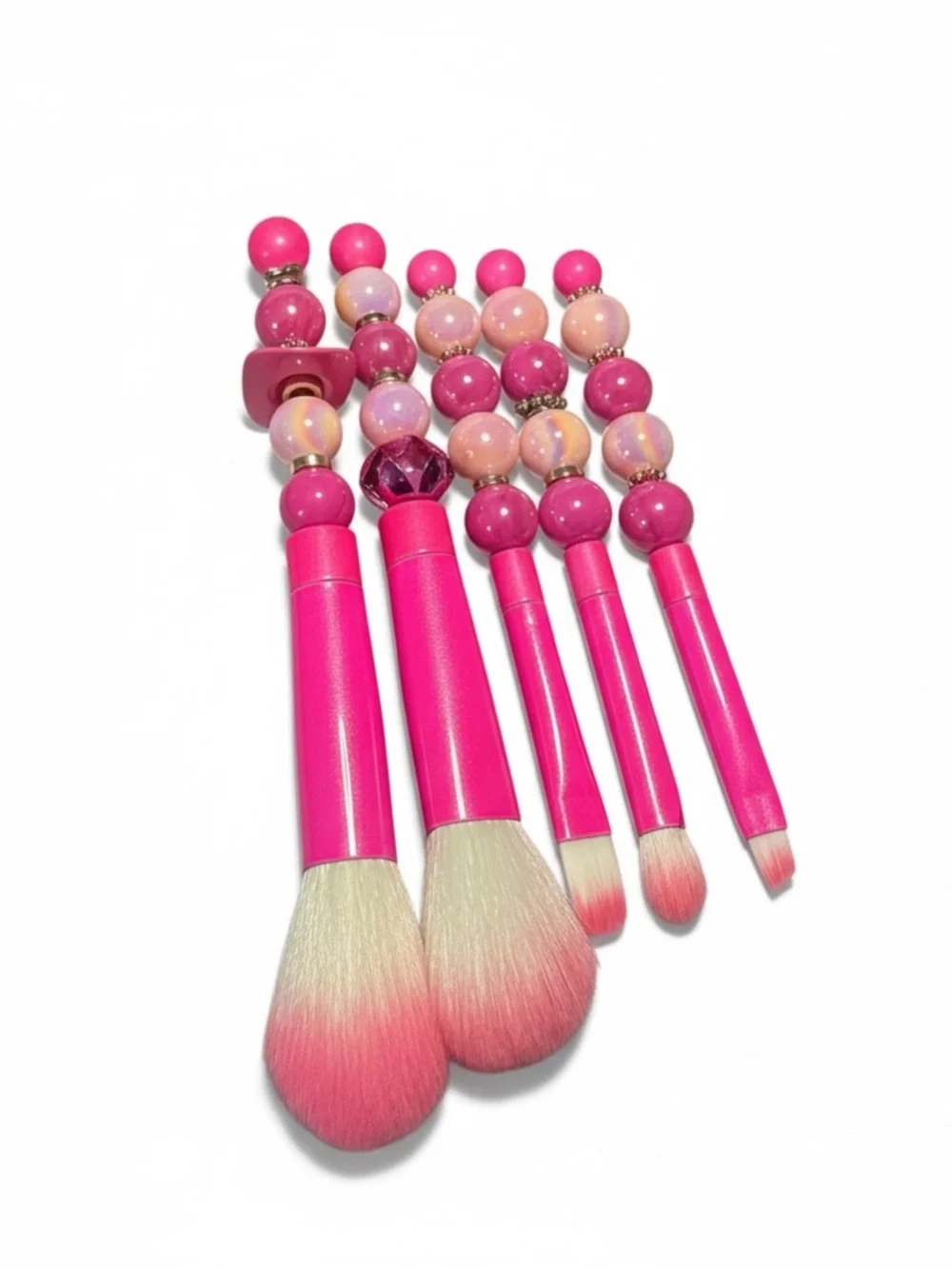 Pink Glam Beaded Makeup Brush Set – 5 Piece Statement Collection - Picture 3 of 4
